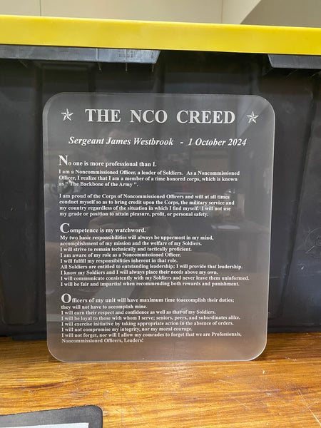 NCO Creed Frosted Acrylic Plaque - Customizable