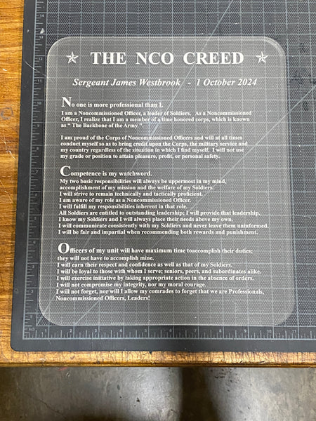 NCO Creed Frosted Acrylic Plaque - Customizable