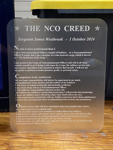 NCO Creed Frosted Acrylic Plaque - Customizable